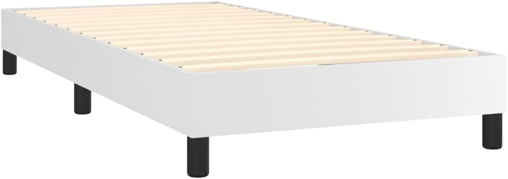 White Faux Leather Twin XL Bed Frame with Plywood Engineered Wood Construction for Modern Bedroom