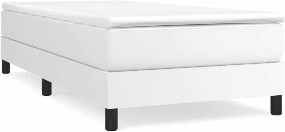 White Faux Leather Twin Bed Frame with Plywood Construction for Modern Bedroom Decor and Durable Support