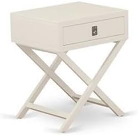 East West Furniture NL19K-2HA05 3 Piece Bedroom Set - King Size Button Tufted Bed - Linen white Velvet Fabric Upholstered Headboard and a linen white Finish Nightstand