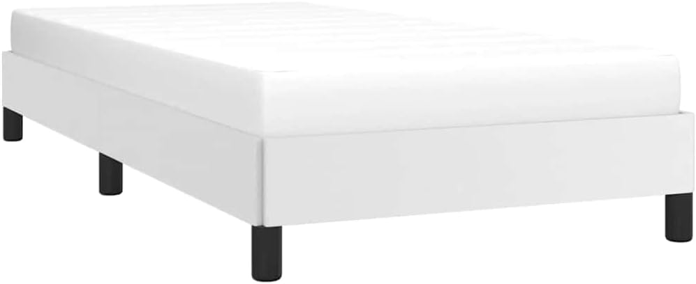 Modern Twin XL Faux Leather Bed Frame in White, Minimalist Design with Robust Support for Adults, Easy Assembly and Compact Size, Durable Faux Leather Material