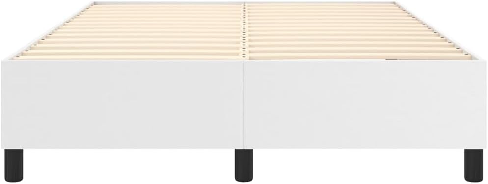 Queen Size Bed Frame with White Faux Leather Upholstery, Sturdy Plywood Slats and Engineered Wood Construction for Modern Bedroom, Durable Support and Contemporary Design