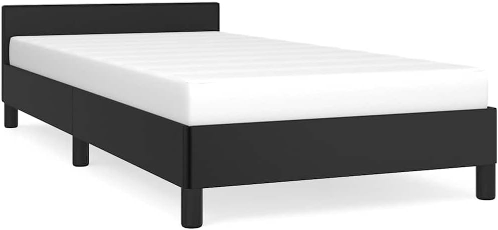 Twin XL Bed Frame with Headboard in Black Faux Leather, Scandinavian Style Upholstered Platform Bed for Modern Bedroom, Durable Plywood and Engineered Wood Construction, Easy
