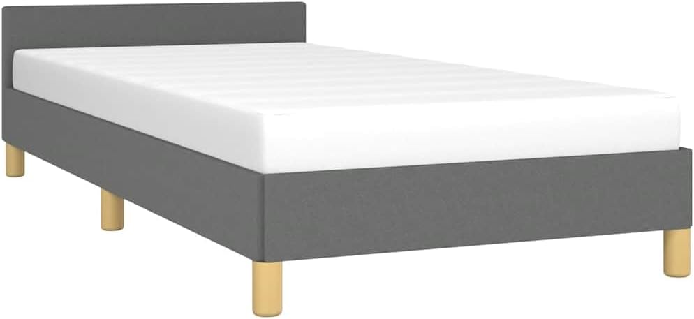 Twin XL Upholstered Bed Frame with Headboard in Dark Grey 100% Polyester Fabric, Engineered Wood Structure for Durable Support and Easy Assembly, Modern Minimalist Design