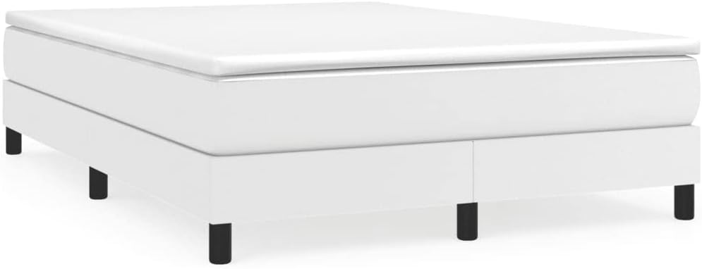 Queen Size Bed Frame with White Faux Leather Upholstery, Modern Platform Design Made from Engineered Wood and Plywood for Durable Support and Space Saving Bedroom Furniture