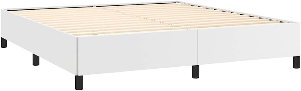 King Size Bed Frame with White Faux Leather Finish, Sturdy Engineered Wood and Plywood Construction, Easy Assembly for Modern Bedroom, Durable Support and Sleek Design