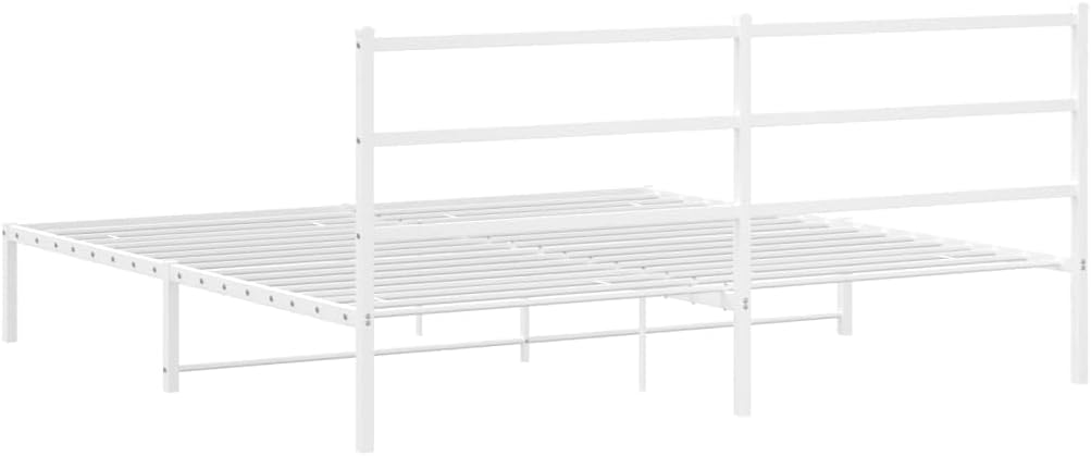 Metal Bed Frame with Headboard King Size White Steel Platform Bedframe Sturdy Underbed Storage Space for Bedroom Furniture