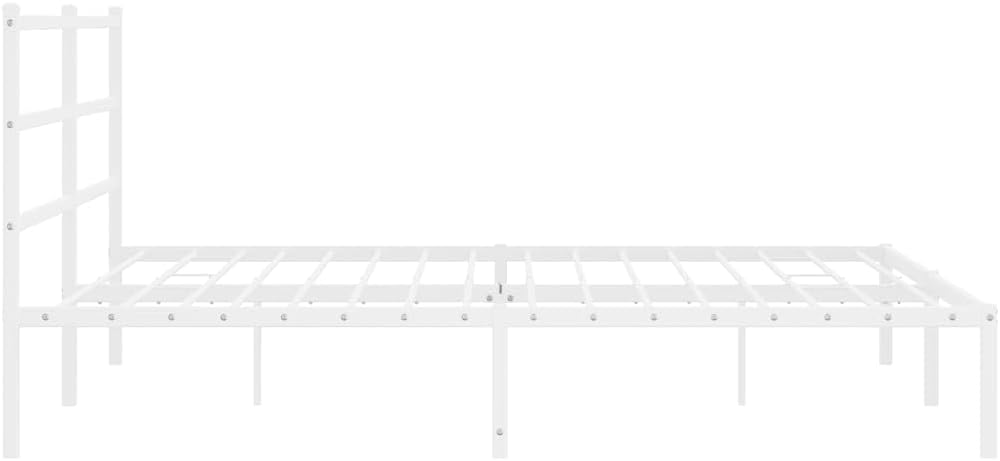 Metal Bed Frame with Headboard King Size White Steel Platform Bedframe Sturdy Underbed Storage Space for Bedroom Furniture