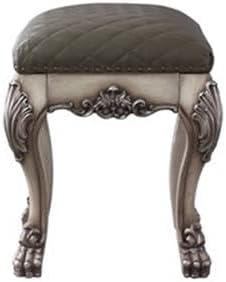 Acme Dresden Faux Leather Upholstered Vanity Stool in Vintage Bone White