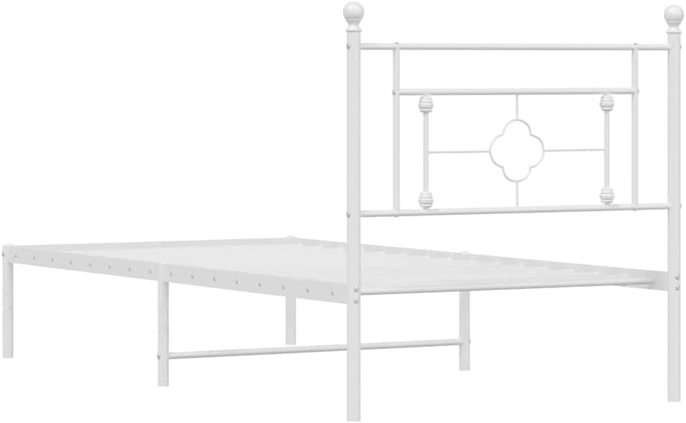 White Powder-Coated Steel Single Bed Frame with Underbed Storage, 1 Piece Bed Frame for Sturdy Support and Modern Bedroom Style