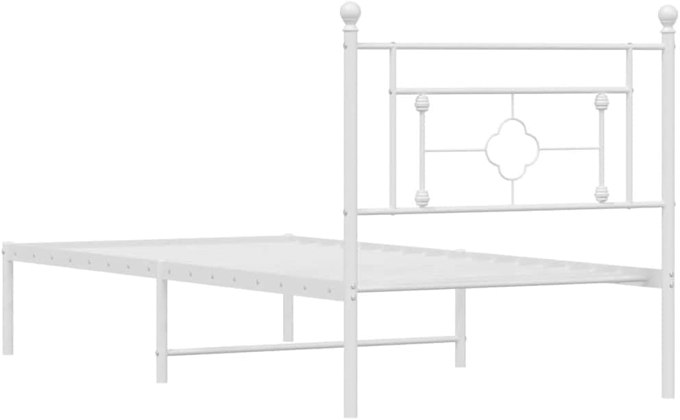 White Metal Bed Frame with Headboard 39.4'x78.7' Twin/Queen Platform Bed Frame Steel Construction Underbed Storage Space Bedroom Furniture