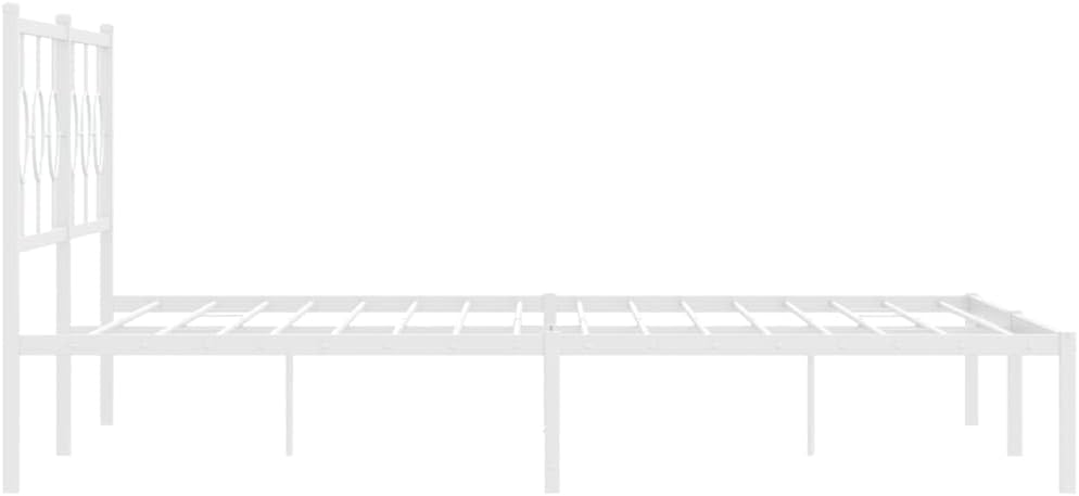 Metal Bed Frame with Headboard Queen Size 76'x79.9' White Sturdy Steel Platform Bedframe for Bedroom Furniture