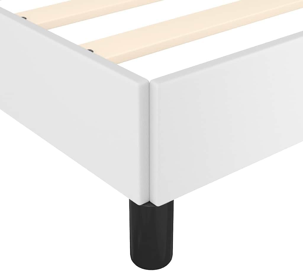 King Size Bed Frame White Faux Leather with Engineered Wood and Plywood Construction, Sturdy Sleek Modern Platform for Mattress Support, Easy Assembly for Adult Bedroom