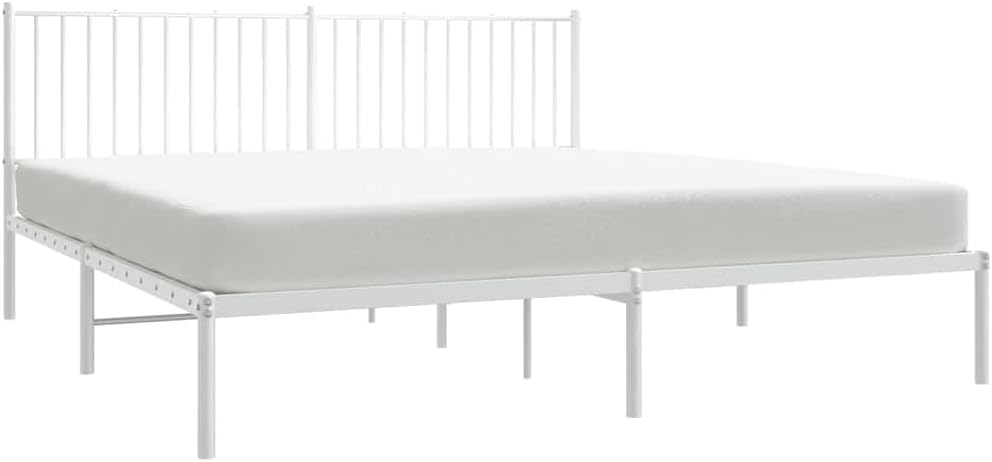 White Powder-Coated Steel Double Bed Frame with Headboard, Modern Metal Bed Frame with Underbed Storage Space, Durable and Stable Support for Bedroom, Sleek Design