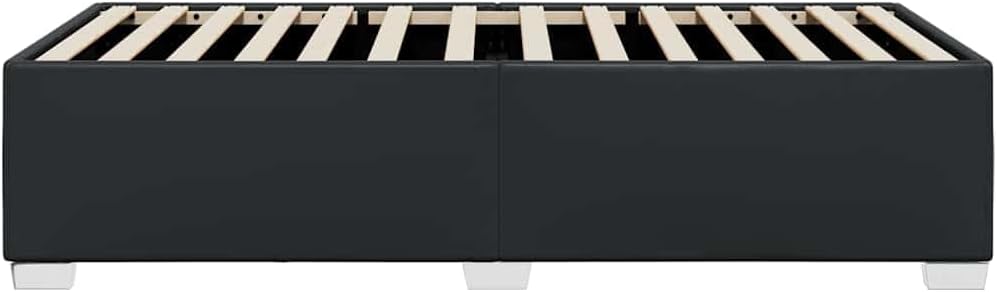 Twin Bed Frame Black Faux Leather Engineered Wood Modern Platform with Sturdy Support and Easy Maintenance for Compact Spaces
