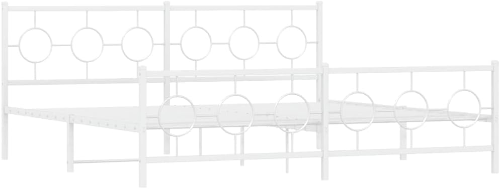 Metal Bed Frame with Footboard White 76'x79.9' King Platform Bed Steel Frame Underbed Storage Space Sturdy Bedframe for Bedroom Furniture