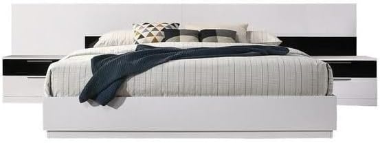 Modern Lacquer 6pc Eastern King Bedroom Set, High Gloss Finish Wood Bedroom Furniture Set, White/Black