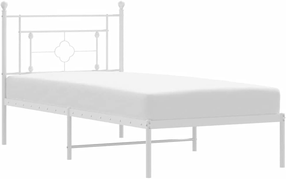 White Metal Bed Frame with Headboard 39.4'x78.7' Twin/Queen Platform Bed Frame Steel Construction Underbed Storage Space Bedroom Furniture
