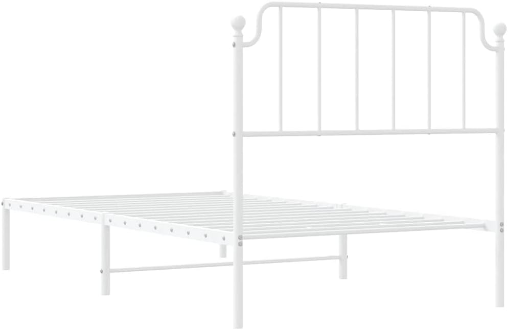 Metal Bed Frame with Headboard White Queen/Twin Size Platform Bed Frame Steel Construction Underbed Storage No Box Spring Needed for Bedroom