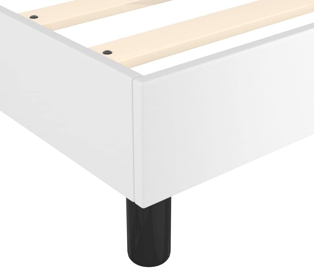 White Faux Leather Twin XL Bed Frame with Plywood Engineered Wood Construction for Modern Bedroom