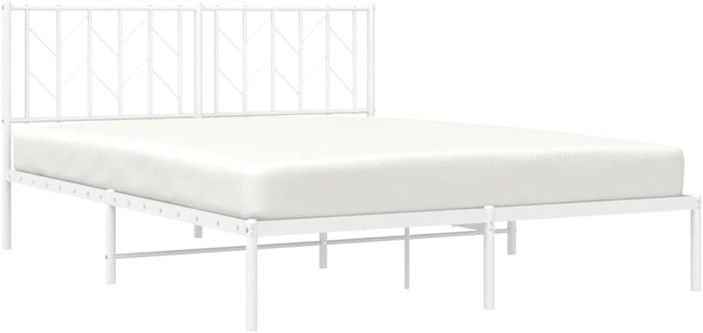 White Steel King Size Bed Frame 59 x 79 in with Headboard, Sturdy Metal Frame for Bedroom, Spacious and Elegant White Finish, Easy Assembly and Durable Support for Master