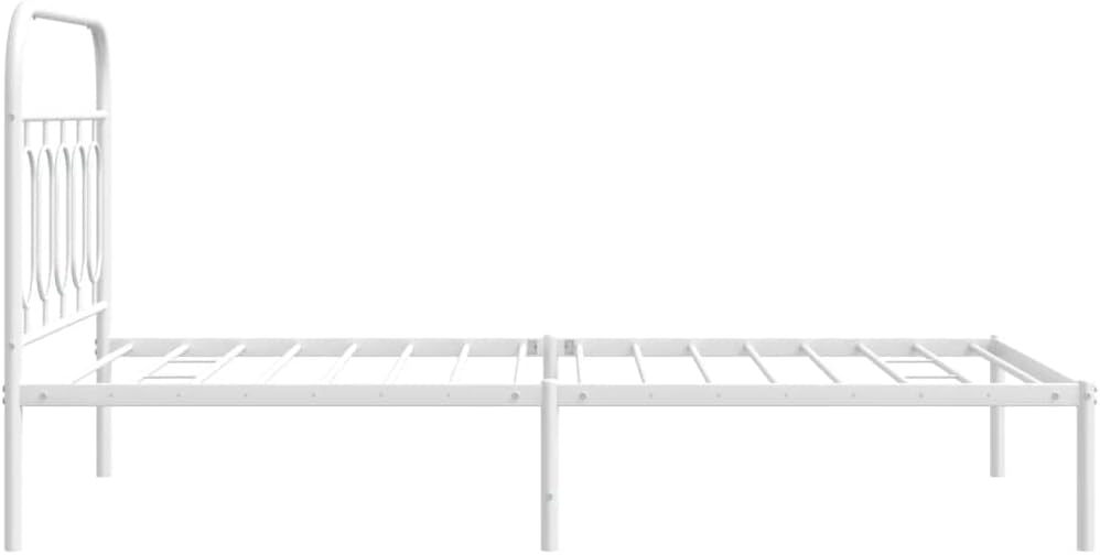 Metal Bed Frame with Headboard White Queen Size Steel Platform Base 39.4'x78.7' Sturdy Bedframe for Bedroom with Underbed Storage Space