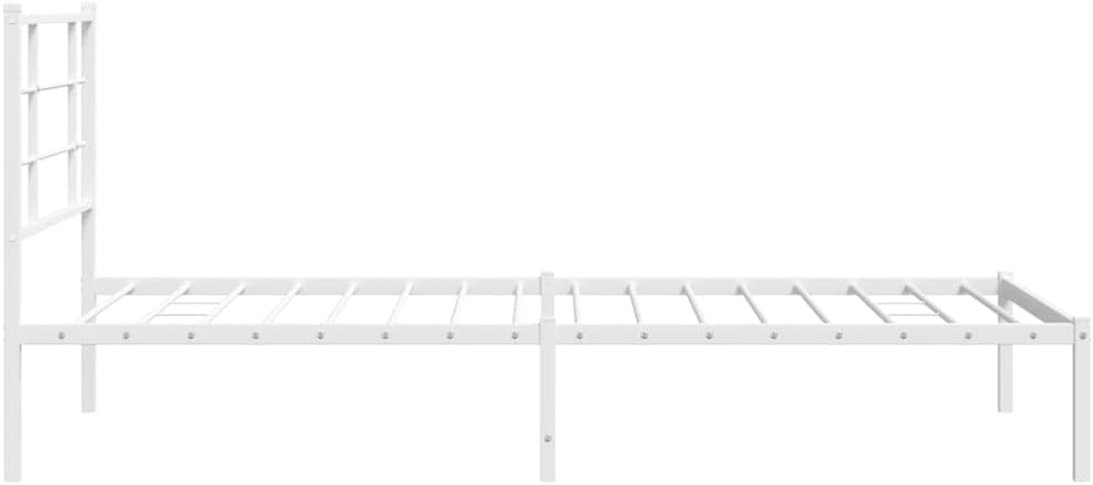 White Powder-Coated Steel Single Bed Frame with Headboard, Sturdy Metal Frame for Bedroom or Guest Room, Modern Design Easy Assembly