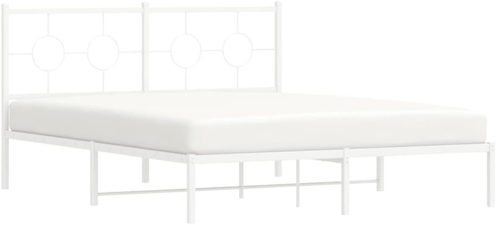 Queen Bed Frame with Headboard, Metal Platform Bed Frame Steel Construction White 59.1'x78.7' Underbed Storage Space for Bedroom Guest Room