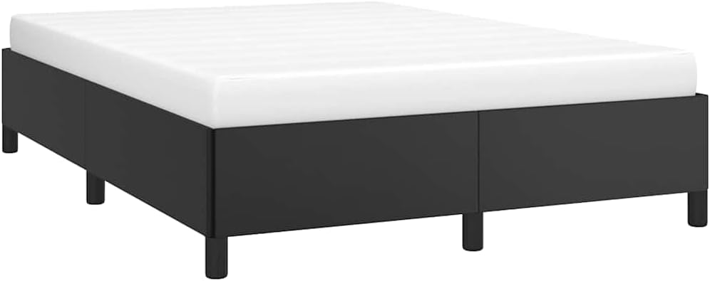 Black Faux Leather Full Bed Frame with Plywood Engineered Wood, Modern Minimalist Design for Master Bedroom, Luxurious Matte Finish and Durable Support Structure
