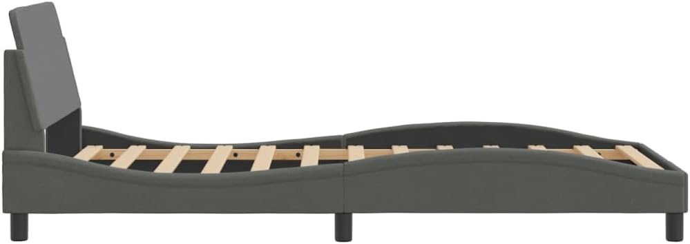 Upholstered Twin Platform Bed Frame with Headboard Dark Gray Fabric Bedframe Sturdy Modern Design for Bedroom Furniture
