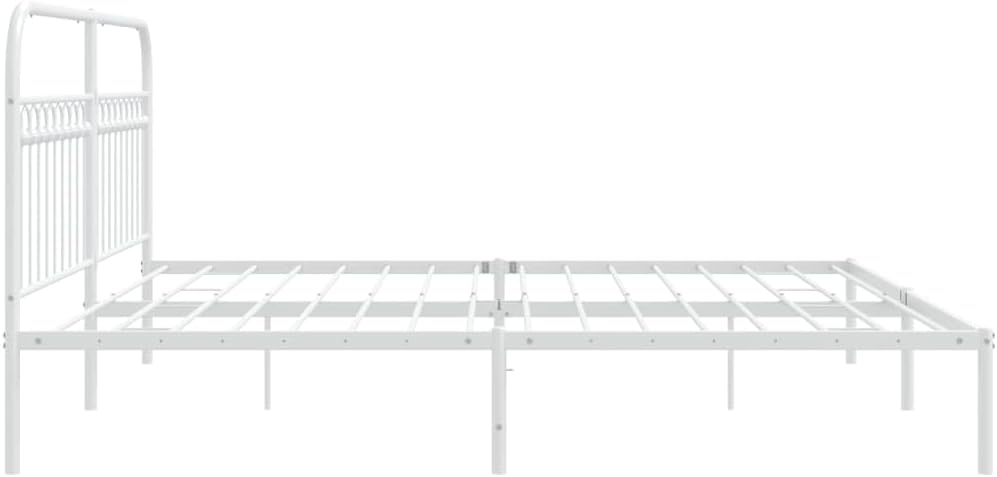 White Steel Full Bed Frame with Headboard, Rectangular Traditional Design, Sturdy Metal Construction and Easy Assembly, 4-Piece Bed Frame Set for Bedroom
