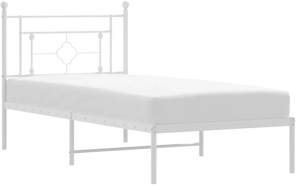 White Powder-Coated Steel Single Bed Frame with Underbed Storage, 1 Piece Bed Frame for Sturdy Support and Modern Bedroom Style