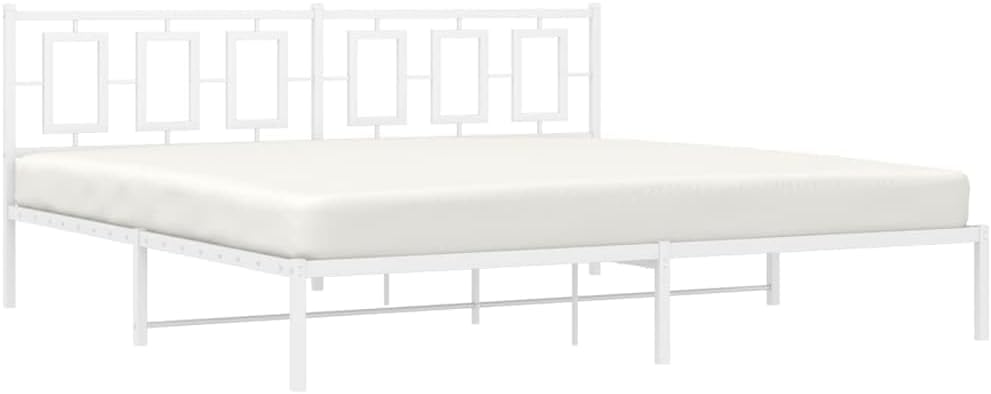 Metal Bed Frame with Headboard White Queen Platform Bed Frame 76'x79.9' Steel Construction Underbed Storage Space Sturdy Bedframe for Bedroom Furniture