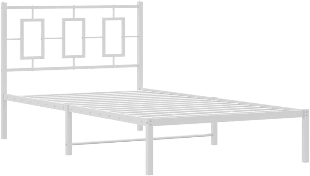 Twin Bed Frame White Powder-Coated Steel Modern Design with Storage Space Rectangular Shape for Bedroom Furniture