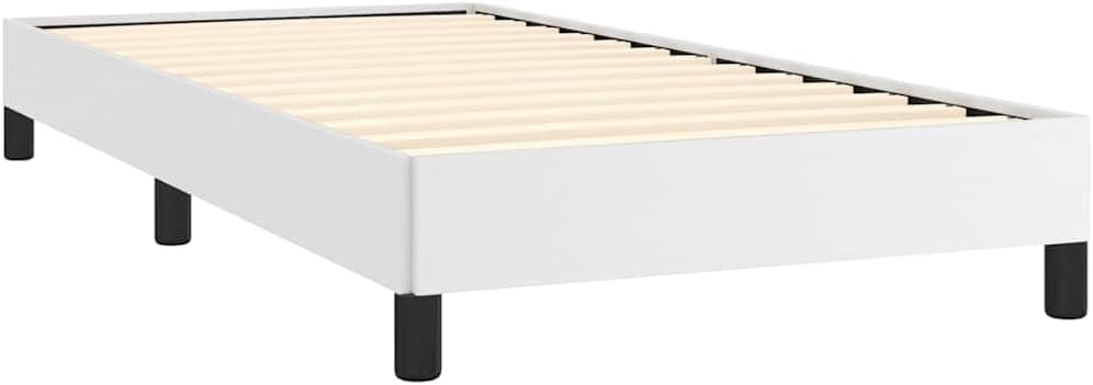 Modern Twin XL Faux Leather Bed Frame in White for Adults with Minimalist Design and Robust Support for Easy Assembly and Compact Size