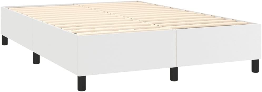 Queen Size Bed Frame with White Faux Leather Upholstery, Sturdy Plywood Slats and Engineered Wood Construction for Modern Bedroom, Durable Support and Contemporary Design