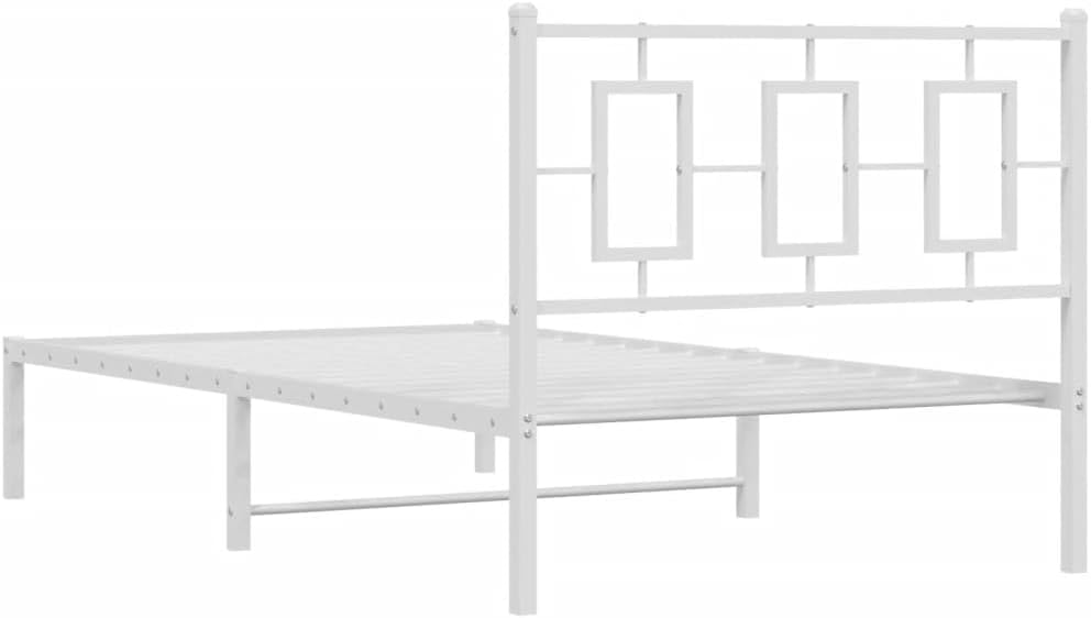 Twin Bed Frame White Powder-Coated Steel Modern Design with Storage Space Rectangular Shape for Bedroom Furniture