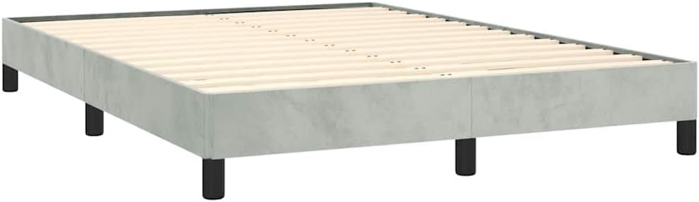 Light Grey Full Velvet Bed Frame with Plush Finish, Spacious 54 x 75 Inch Frame for Modern Bedroom, Minimalist Design, Luxurious Velvet Material, Easy Maintenance,