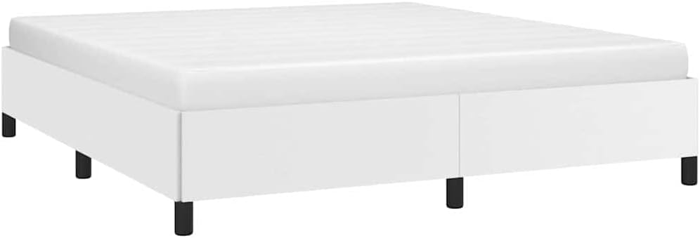 King Size Bed Frame with White Faux Leather Finish, Sturdy Engineered Wood and Plywood Construction, Easy Assembly for Modern Bedroom, Durable Support and Sleek Design
