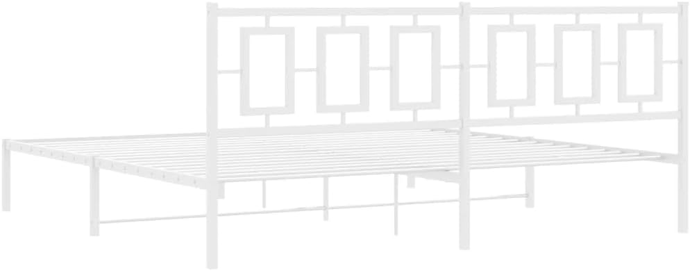 Metal Bed Frame with Headboard White Queen Platform Bed Frame 76'x79.9' Steel Construction Underbed Storage Space Sturdy Bedframe for Bedroom Furniture
