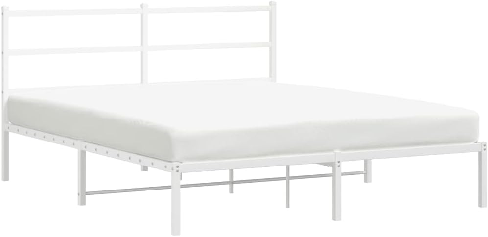 Queen Size Metal Bed Frame with Headboard White 59.1'x78.7' Platform Bed Frame Steel Construction Underbed Storage Space Sturdy Bedframe for Bedroom Guest Room
