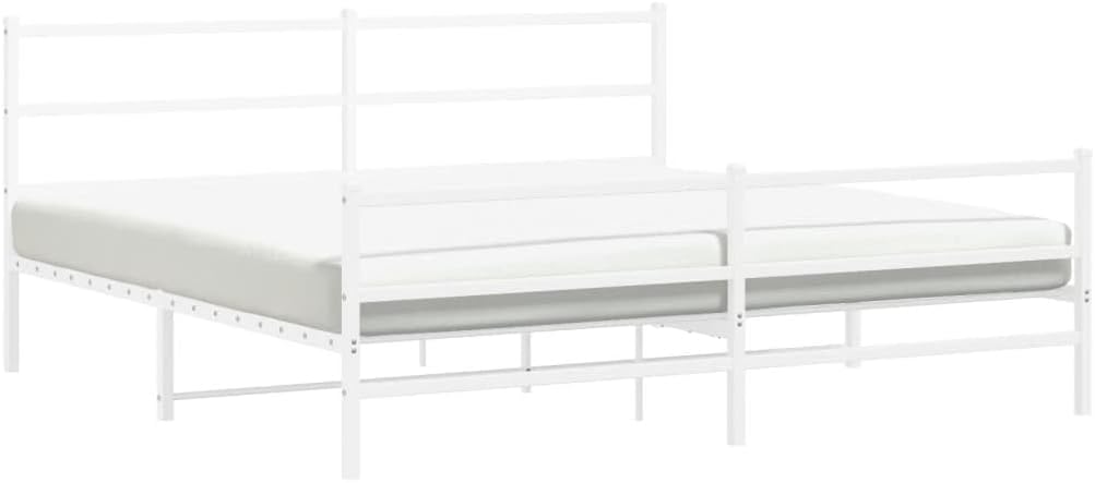 Metal Bed Frame with Headboard and Footboard White 76'x79.9' King,Easy Assembly:Convenient Setup to Enhance Your Bedroom in no time. Bedroom Furniture, Bedroom Accessories