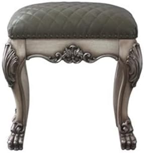 Acme Dresden Faux Leather Upholstered Vanity Stool in Vintage Bone White