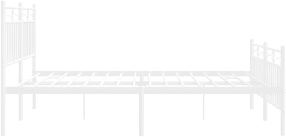 King Size Bed Frame Metal Platform Bed White Powder-Coated Steel Frame with Headboard and Footboard for Bedroom Furniture