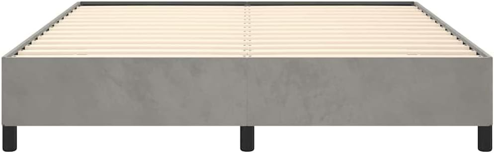 Light Gray Velvet Upholstered Queen Size Bed Frame with Square Wooden Legs, Modern Platform Bed Frame for Bedroom, Durable Plywood and Engineered Wood Construction, Easy