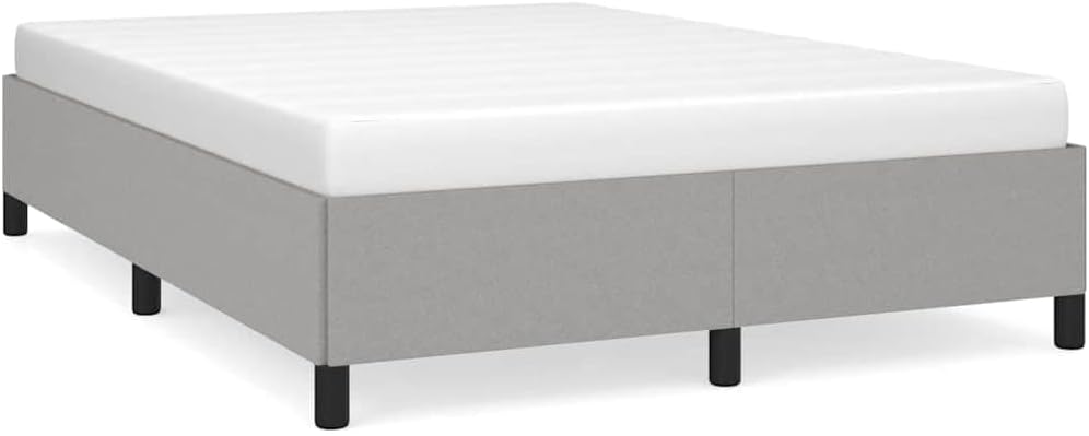 Light Grey Polyester Plywood Engineered Wood Full Bed Frame with Breathable Fabric and Sturdy Wooden Slats for Modern Bedroom Decor