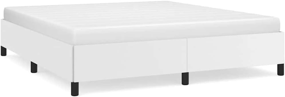 King Size Bed Frame with White Faux Leather Finish, Sturdy Engineered Wood and Plywood Construction, Easy Assembly for Modern Bedroom, Durable Support and Sleek Design