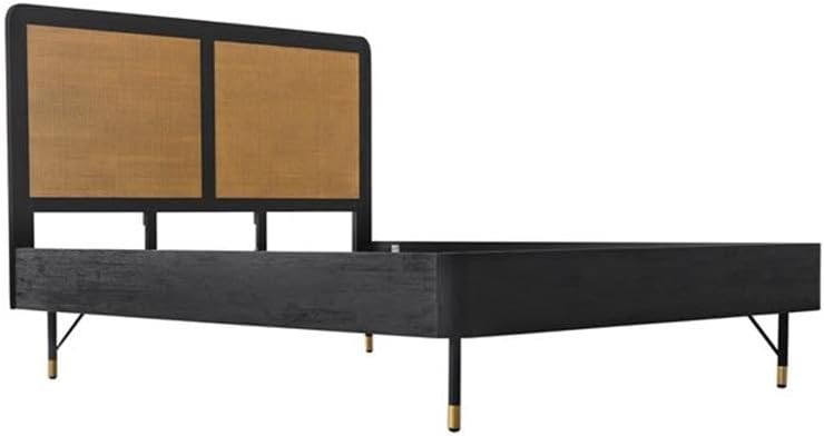 Armen Living Saratoga 3 Piece King Bedroom Set in Black Acacia Wood and Rattan