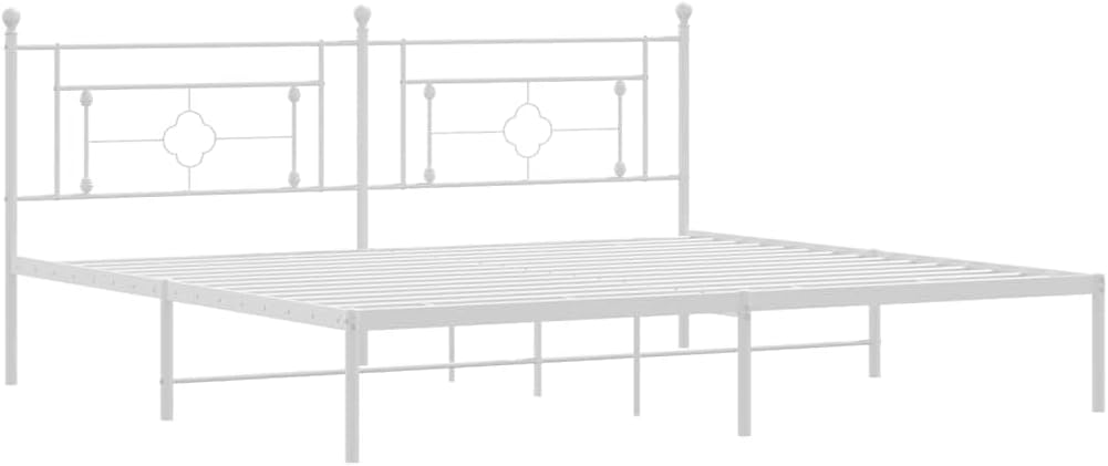Metal Bed Frame with Headboard White 76'x79.9' King Size Steel Platform Base Sturdy Storage Space Under Bed Durable Bedframe for Bedroom Furniture
