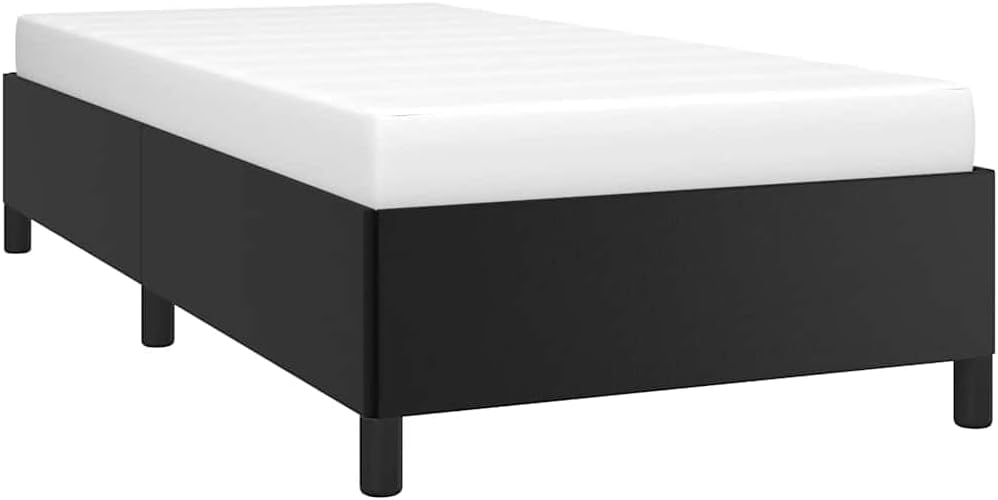 Twin XL Faux Leather Bed Frame Black Engineered Wood Plywood Modern Design Sturdy Support Space Saving Easy Assembly Low Maintenance