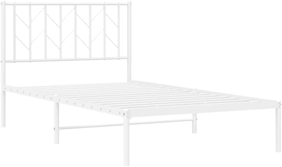 White Steel Single Bed Frame with Headboard, 41.3' x 81.5' Rectangular Metal Bed Frame for Adults, Durable and Elegant Modern Bedroom Furniture, Easy Assembly with Screwdriver